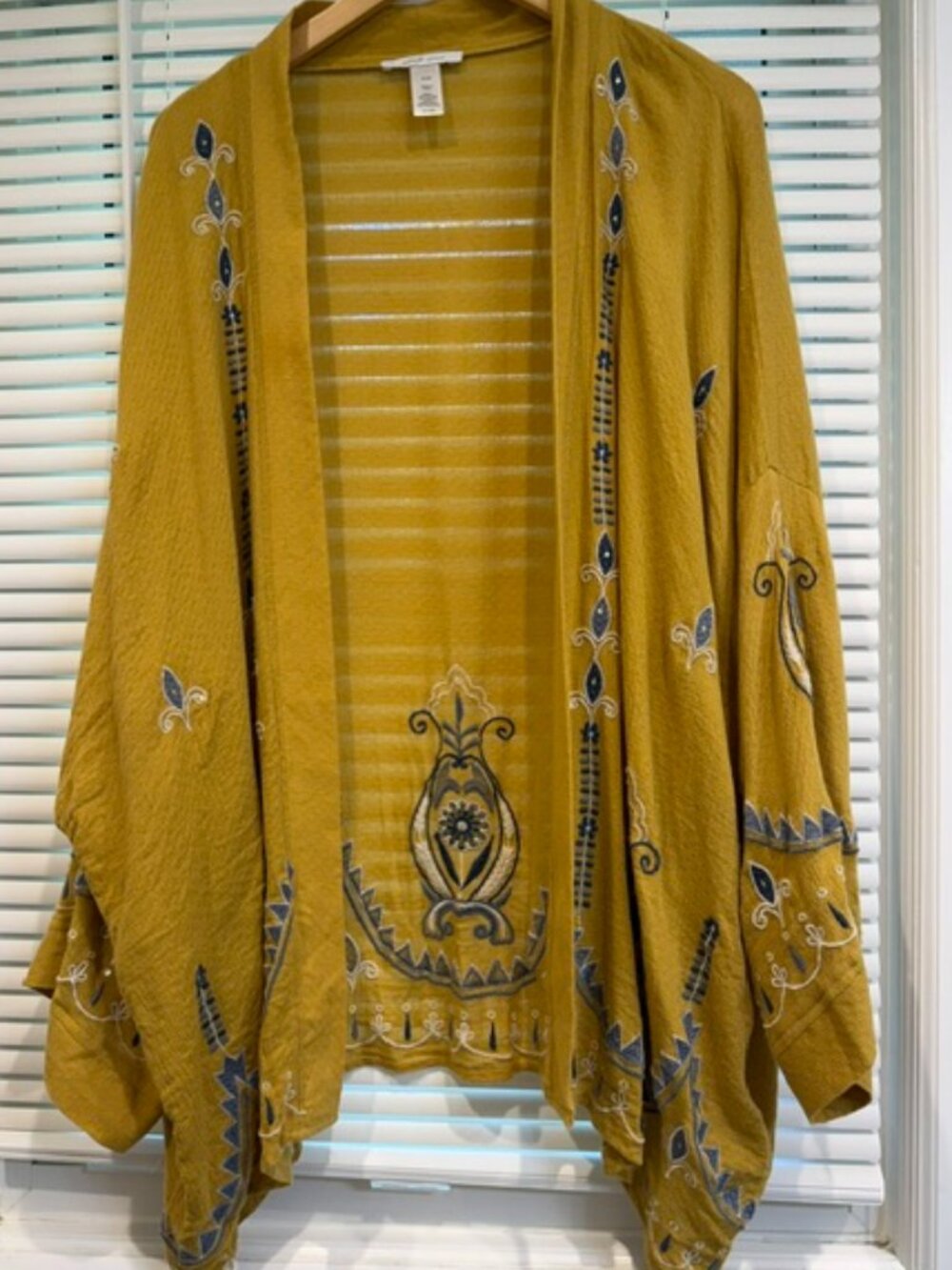 Pure Jill Elements Yellow Embroidered Artisan Knit Open Cardigan Soft Jacket